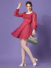 Stylish Georgette Red Solid Dress For Women-thumb1