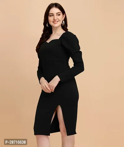 Stylish Polyester Black Solid Dress For Women-thumb0