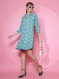 Stylish Green Crepe Printed A-Line Dress For Women-thumb1