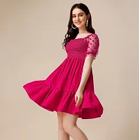 Stylish Crepe Pink Solid Dress For Women-thumb1