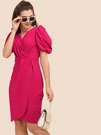 Stylish Cotton Spandex Pink Solid Dress For Women-thumb3