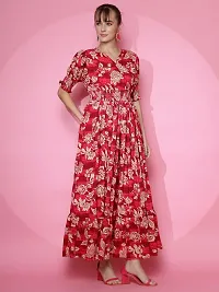 Stylish Red Crepe Printed Fit And Flare Dress For Women-thumb2