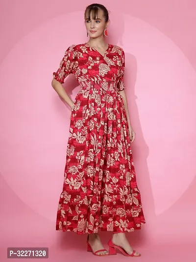 Stylish Red Crepe Printed Fit And Flare Dress For Women-thumb3