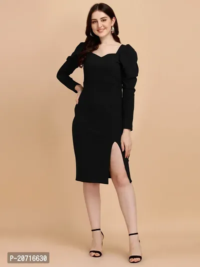 Stylish Polyester Black Solid Dress For Women-thumb3