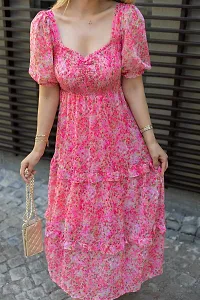 Stylish Georgette Pink Printed Dress For Women-thumb1