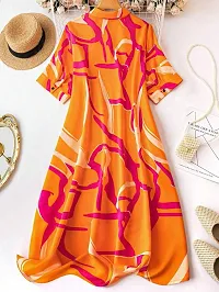 Stylish Orange Polyester Printed A-Line Dress For Women-thumb1