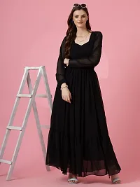 Stylish Black Georgette Solid Fit And Flare Dress For Women-thumb2