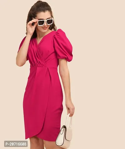 Stylish Cotton Spandex Pink Solid Dress For Women-thumb0