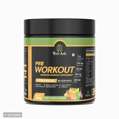 Wel-Ark Pre-Workout | Advanced Workout Supplement| Utra Focus|Caffine|300G| 60 Servings (Fruit Punch)-thumb0