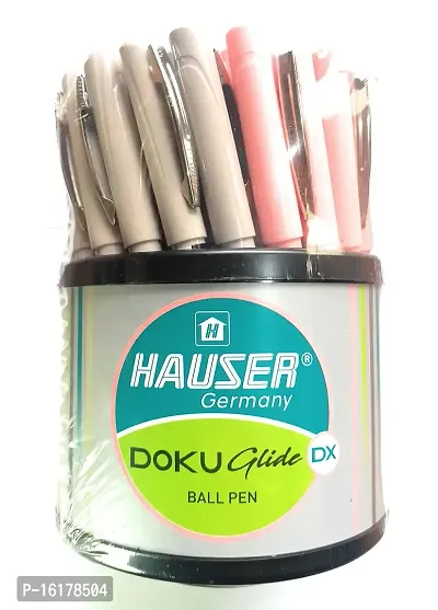 Hauser Doku Glide Ball Pen | Tip Size 0.7 mm | Comfortable Grip With Smudge Free Writing | Sturdy Refillable Ball Pen | Blue Ink, Jar Set of 50 Ball Pen-thumb0