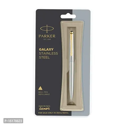 Parker Galaxy Stainless Steel Gold Trim Ball Pen-thumb0
