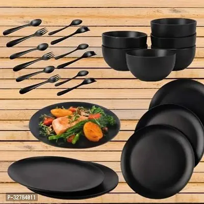 Lilly Pack of 24 Melamin Dinner Set (Black)-thumb0