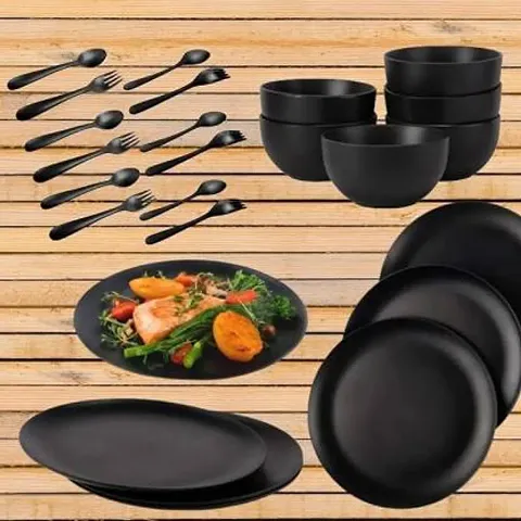 Lilly Pack of 24 Melamin Dinner Set (Black)