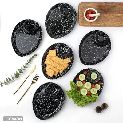 PS smart shopping Pack of 6 Melamin melamine plates for Serving Snacks, Food, Starters, Buffet - Oval Dinner Set (Black, Microwave Safe)