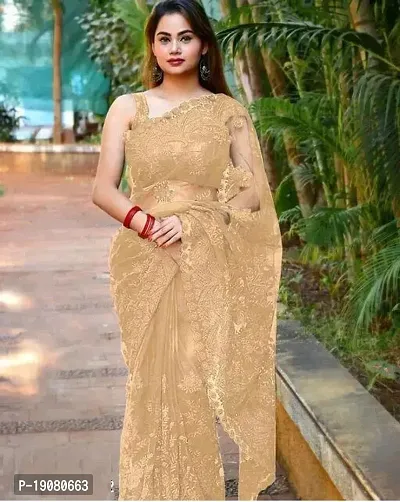 Elegant Cream Net Saree with Blouse piece