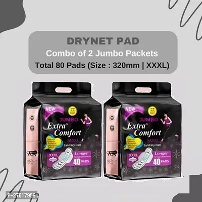 Jumbo Extra comfort Sanitary 100% Natural Cotton Pad (100% leakage Proof Sanitary Napkins ) maxi 320mm XXXL size For Women Combo 80 Pads Pack Of 2/ Total 80 Pads