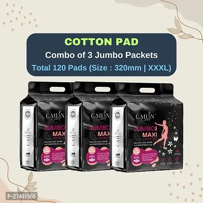 Cailin Care Natural Cotton Leakage Free Sanitary Napkin Sanitary Pads (Size - 320mm | XXXL) (Combo of 3 Packet) (Total 120 Pads)