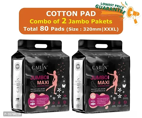 Cailin Care Ultra Soft Cotton Sanitary Pads - (Size - 320mm | XXXL) (Combo of 2 Packet) (Total 80 Pads)