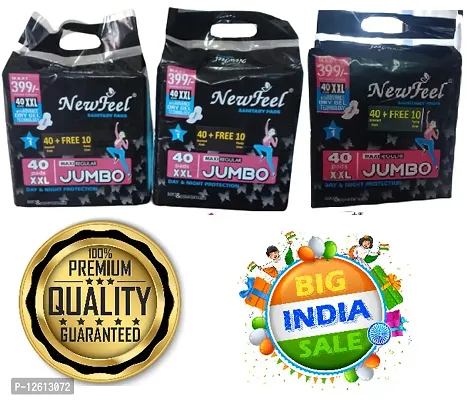 Explodge Newfeel Day  Night Heavy Flow Protection Champion Dry Top Sheet Sanitary Pads (Size - 320mm | XXL) (Combo of 3 Packet) (Total 120 Pads + Free 30 Panty Liner)
