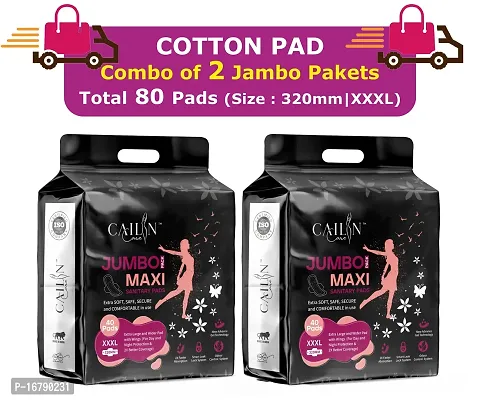 Extra Large, Soft and Comfortable Cotton Maxi Sanitary Pads (Size - 320mm | XXXL) (2 Packet) (Total 80 Pads)