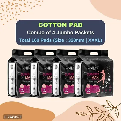 Cailin Care Cotton Day  Night Protection Sanitary Pad Sanitary Napkin (Size - 320mm | XXXL) (Combo of 4 Packet) (Total 160 Pads)-thumb0