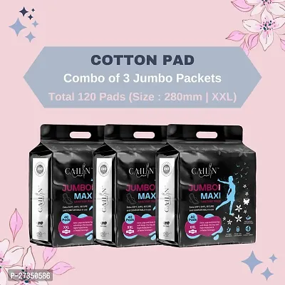 Cailin Care Cottony Antibacterial Sanitary Pads Sanitary Napkins (Size - 280mm | XXL) (Combo of 3 Packet) (Total 120 Pads)-thumb0