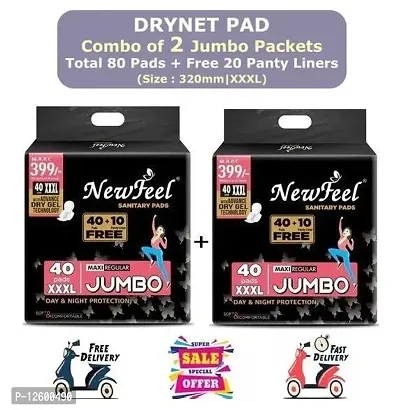 Explodge Newfeel Day  Night Heavy Flow Protection Champion Dry Top Sheet Sanitary Pads (Size - 320mm | XXXL) (Combo of 2 Packet) (Total 80 Pads + Free 20 Panty Liner)