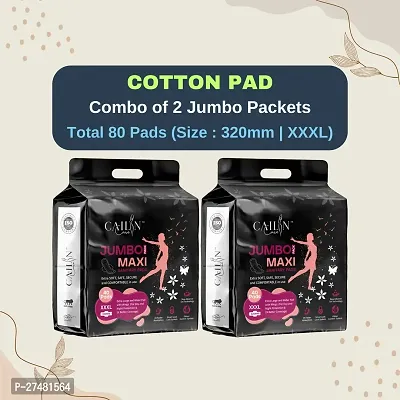 Cailin Care Natural Cotton Leakage Free Sanitary Napkin Sanitary Pads (Size - 320mm | XXXL) (Combo of 2 Packet) (Total 80 Pads)-thumb0