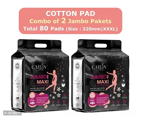 Naturally Soft and Comfortable Anty Bacterial Cotton Sanitary Pads (Size - 320mm | XXXL) (2 Packet) (Total 80 Pads)