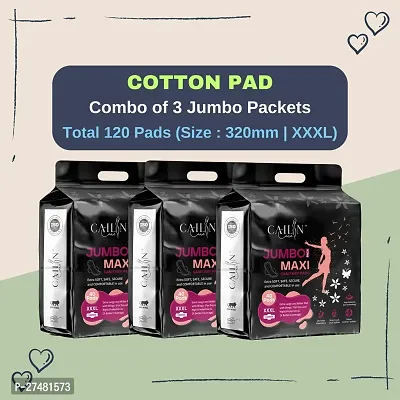 Cailin Care Extra Soft  Comfortable Cotton Sanitary Napkin Sanitary Pads  (Size - 320mm | XXXL) (Combo of 3 Packet) (Total 120 Pads)-thumb0