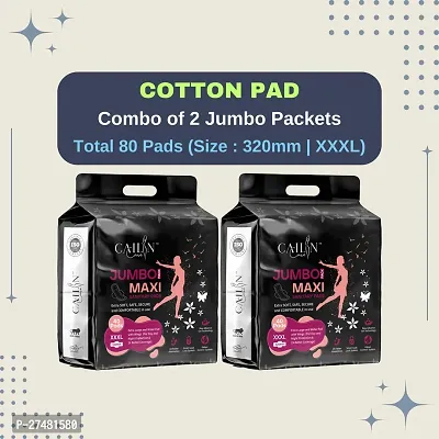 Cailin Care Cotton Soft Anti Bacterial Sanitary Napkin Sanitary Pads (Size - 320mm | XXXL) (Combo of 2 Packet) (Total 80 Pads)-thumb0