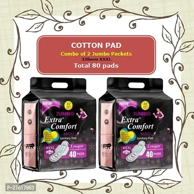 Jumbo Extra comfort Soft  Rash Free Sanitary Pads for Women|XXXL- 80 Pads each (Combo of 2) |Quick Absorption|Heavy Flow Champion|Double Feathers for Extra Coverage|Gentle Fragrance|Leakage-Proof|Skin Friendly