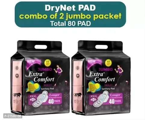 Jumbo Extra comfort Sanitary 100% Natural Cotton Pad (100% leakage Proof Sanitary Napkins ) maxi 320mm XXXL size For Women Combo 80 Pads Pack Of 2/ Total 80 Pads