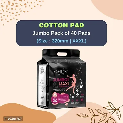 Cailin Care Cotton Day  Night Protection Sanitary Pad Sanitary Napkin (Size - 320mm | XXXL) (Combo of 1 Packet) (Total 40 Pads)