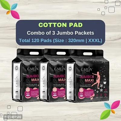 Cailin Care Cottony Soft Extra Large and Extra Wider Sanitary Napkin Sanitary Pads (Size - 320mm | XXXL) (Combo of 3 Packet) (Total 120 Pads)-thumb0