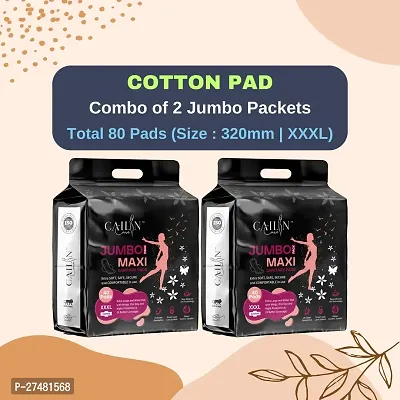 Cailin Care Cotton Day  Night Protection Sanitary Pad Sanitary Napkin (Size - 320mm | XXXL) (Combo of 2 Packet) (Total 80 Pads)