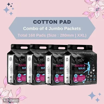 Cailin Care Cottony Antibacterial Sanitary Pads Sanitary Napkins (Size - 280mm | XXL) (Combo of 4 Packet) (Total 160 Pads)-thumb0