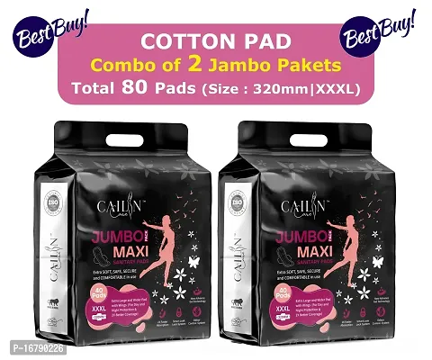 Cailin Care Sanitary Pads (100% Natural Cotton ) (Size - 320mm | XXXL) (2 Packet) (Total 80 Pads)-thumb0