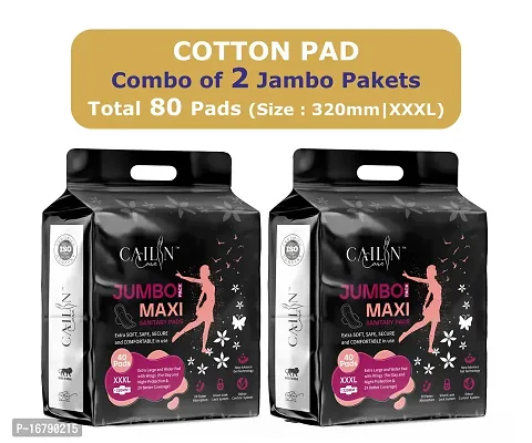 Natural Cotton Top Sheet, Extra Large  Soft, Odour and Leakage Free Sanitary Napkins (Size - 320mm | XXXL) (1 Packet) (Total 80 Pads)