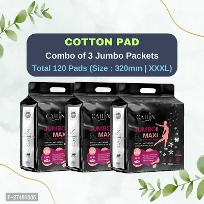 Cailin Care Cotton Heavy Flow Protection Sanitary Napkin Sanitary Pads  (Size - 320mm | XXXL) (Combo of 3 Packet) (Total 120 Pads)-thumb0