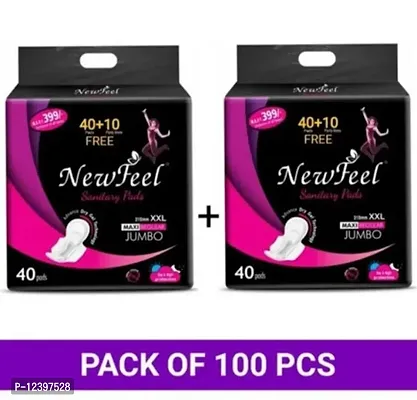 NewFeel Explodge Anti bacterial Sanitary Pads With Drynet Technology (100% leakage Proof Sanitary Napkins) (Size - 320mm | XXL) (Combo of 1 Packet) (Total 80 Pads + Free 20 Panty Liner)-thumb0