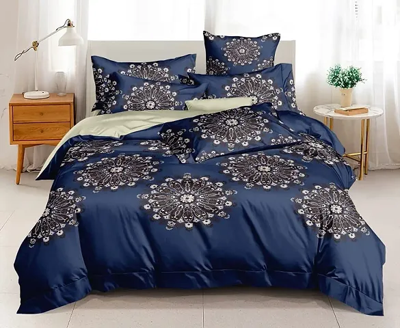 MUKESH HANDICRAFTS Premium Soft, Cosy and Light Weight Printed 300 TC 100% Cotton Double Bedsheet/Flat Sheet with 2 Pillow Covers for Double/Queen Size Bed, Size 90x100 Inches, Colour : Blue2