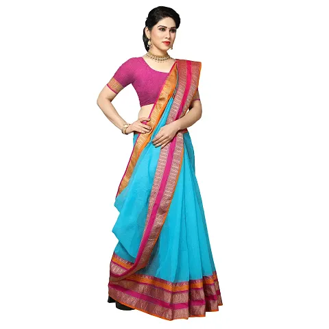 Kota Doria Temple Border Saree with Blouse piece