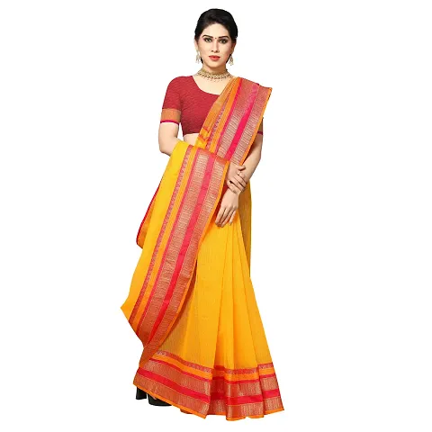 Fabulous Kota Doria Self Pattern Saree with Blouse piece For Women