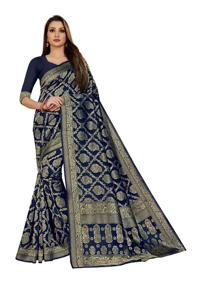 DESFELI Self Design Kanjivaram Art Silk Saree With Blouse Piece (Blue.Red)