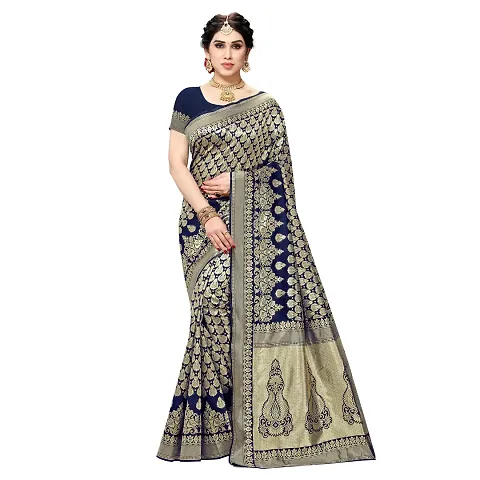 Fabulous Silk Blend Jacquard Saree with Blouse piece For Women