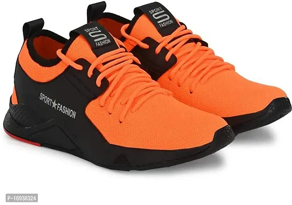 Stylish Orange Mesh Running Shoes For Men-thumb0