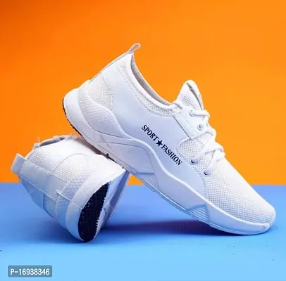 Stylish White Mesh Running Shoes For Men-thumb0