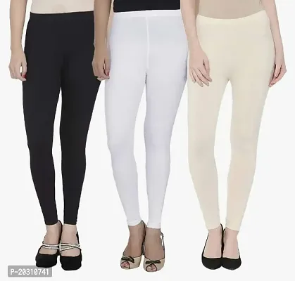 Fabulous Cotton Lycra Solid Leggings Combo For Women Pack Of 3-thumb0