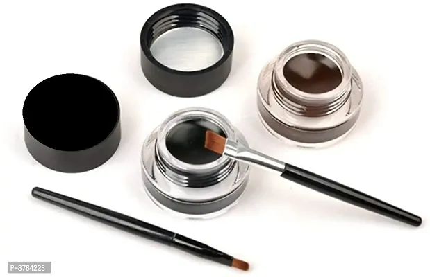 Eye Makeup 2 in 1 Brown + Black Gel Eyeliner Make Up Water-proof Smudge-proof Set Eye Liner Kit With Brushes